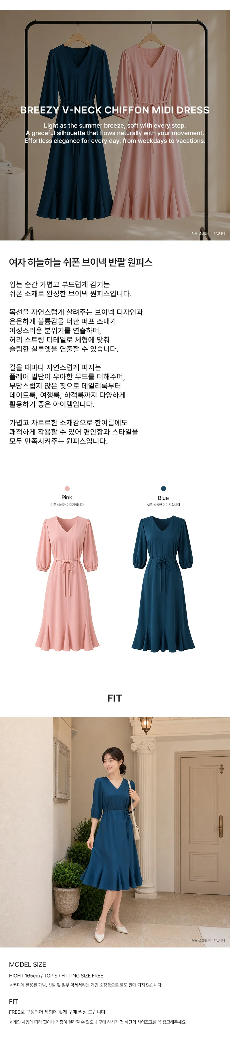 KSS 9722 여자하늘하늘쉬폰브이넥반팔원피스 상세1