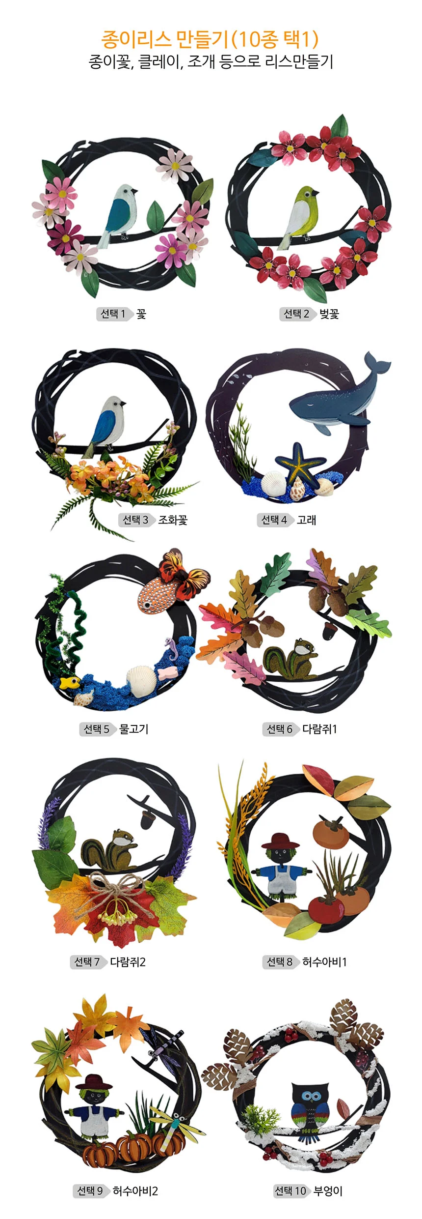종이리스 10종 택1 다람쥐2 크리스마스장식 리스장식 벽걸이 트리데코 상세1
