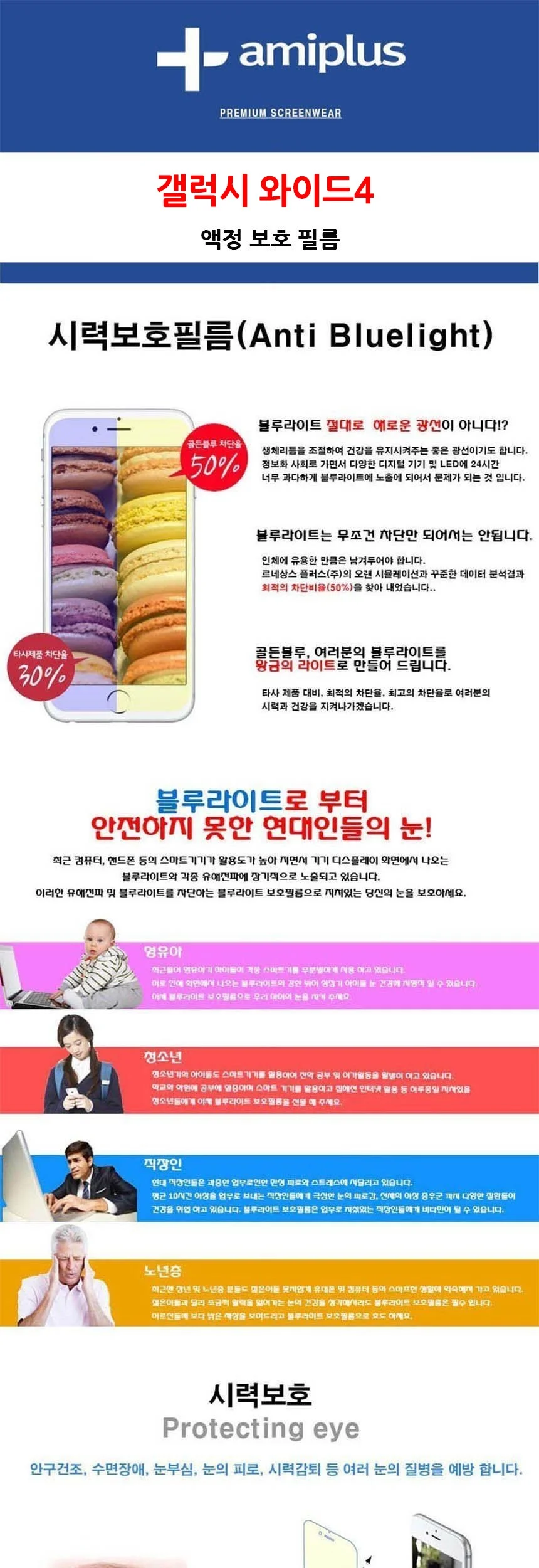 갤럭시 와이드4 시력보호 액정보호필름 2매 상세3