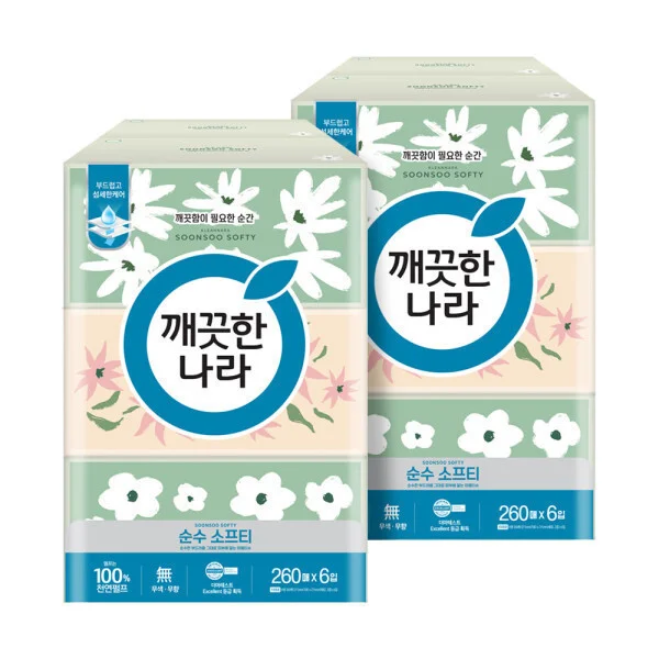 깨끗한나라 순수소프티 미용티슈 260매 6입 2팩 상세1