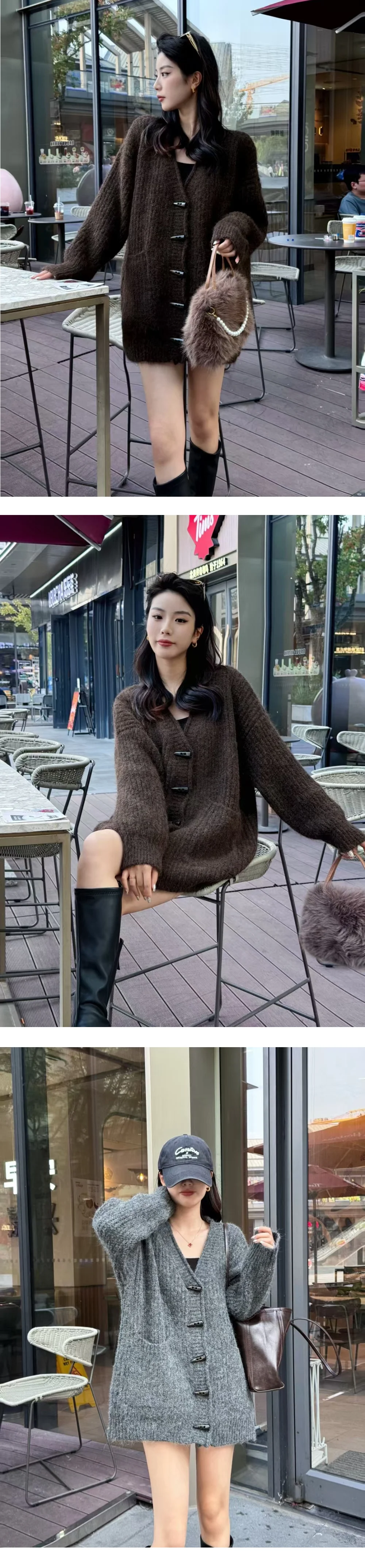 도톰 볼륨 여성 떡볶이 단추 루즈핏 니트 가디건 상세3