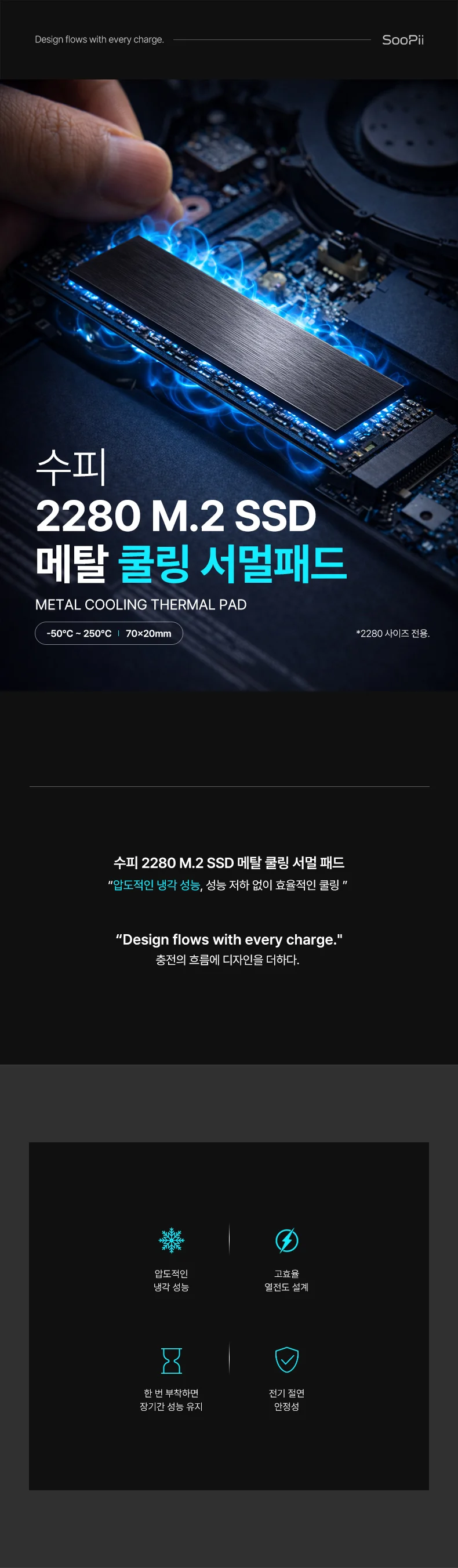 수피 M.2 SSD 2280 메탈 쿨링 써멀패드 방열 열전도 상세1
