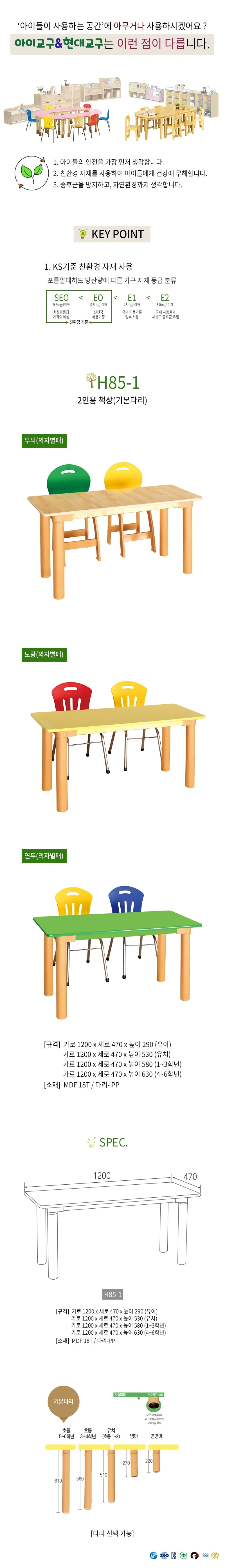 유치원책상 2인용 1 3학년 책상 기본다리 580mm 상세1