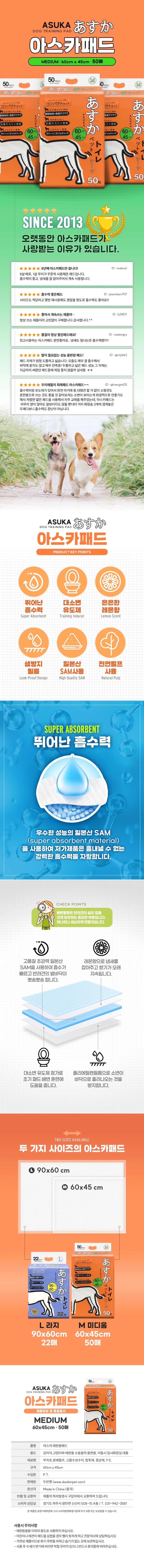 강아지애견패드 M 50매 애완견배변패드 반려견패드 펫패드 강아지배변패드 애견배변패드 상세이미지