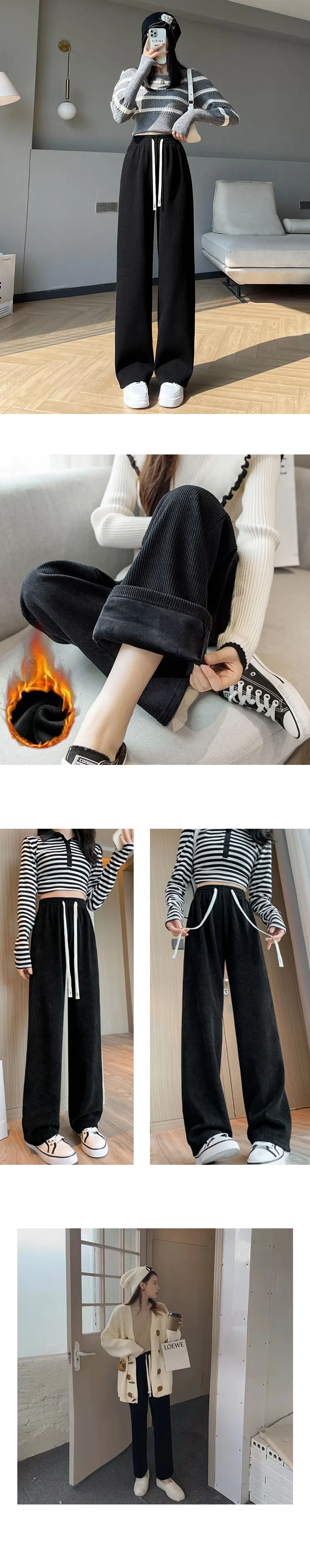 코듀로이 와이드 팬츠 여성 일자 바지 기모 방한 팬츠 상세3