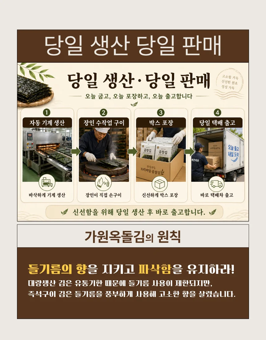 가원옥돌김 즉석김 들기름 파래김 밥반찬용 (5봉 세트) 상세2