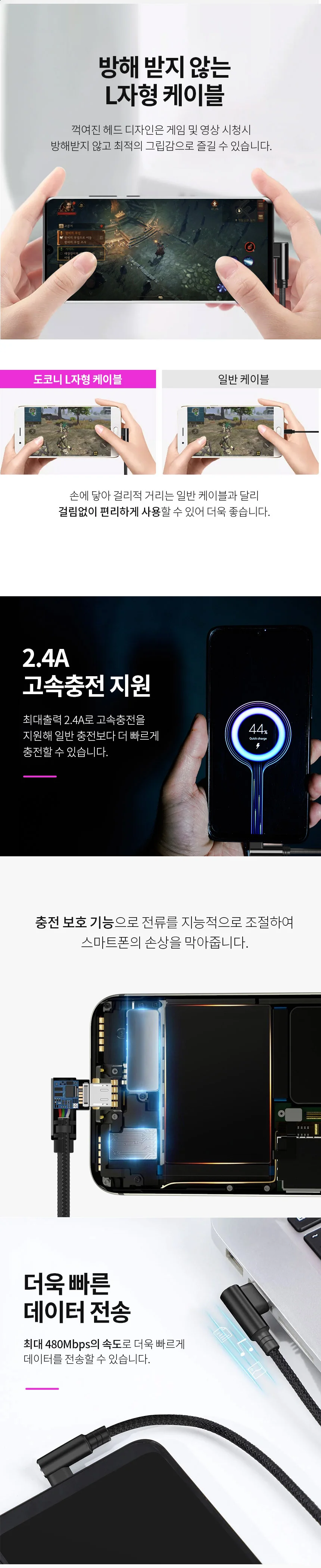 도코니 C타입 L자 고속충전케이블 상세2