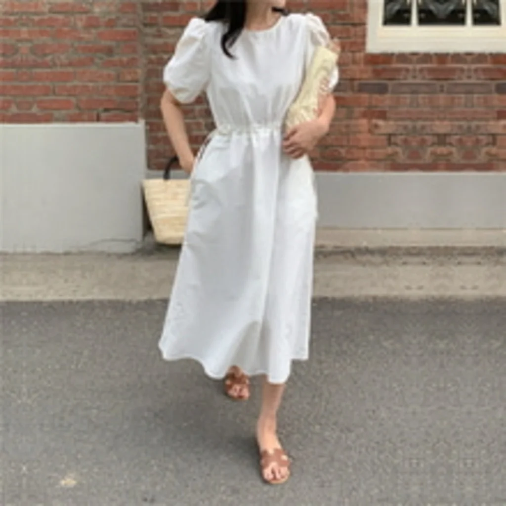 퍼프소매 슬림핏 머메이드 롱 원피스 하객룩 데이트룩 상세4
