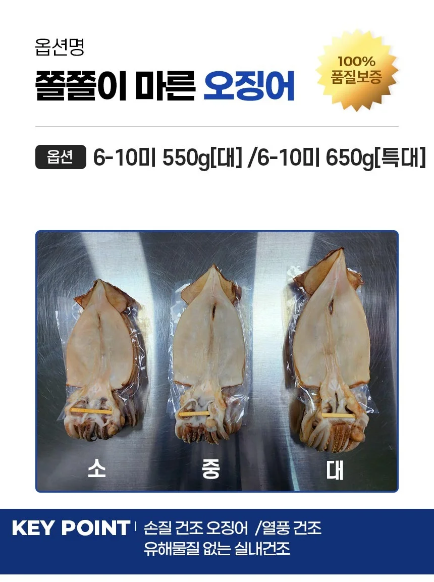쫄쫄이 마른 건 오징어 300g 6-10미 내외 상세4