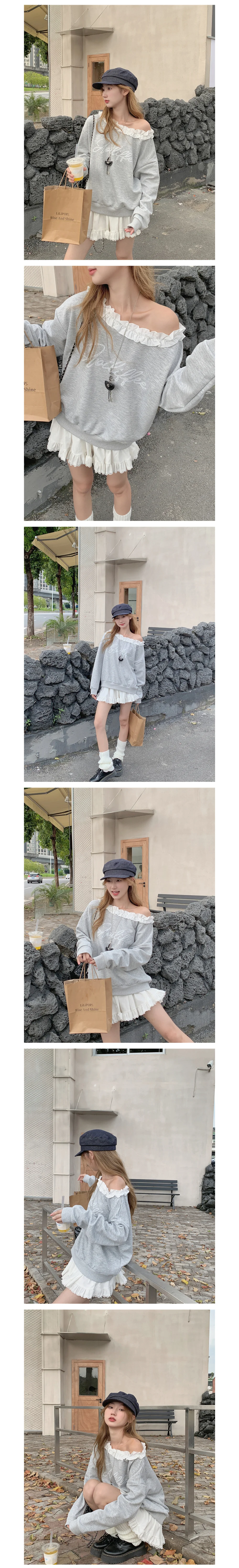 프릴 넥라인 레터링 맨투맨 상세1