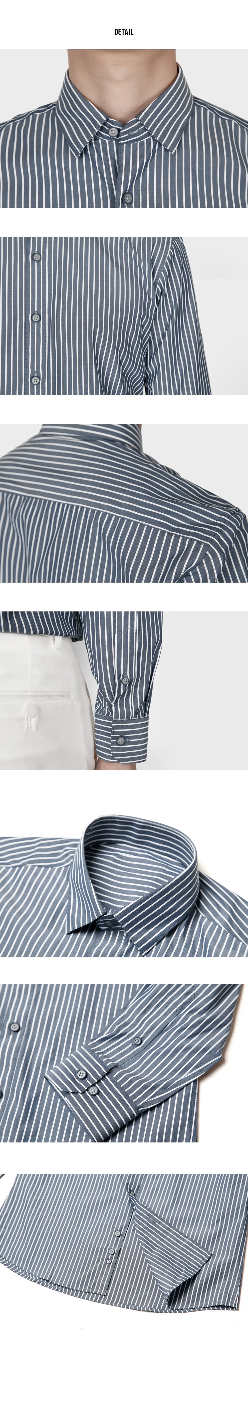 남자 스트라이프 셔츠 긴팔 베이직 카라 데일리 남방 상세4