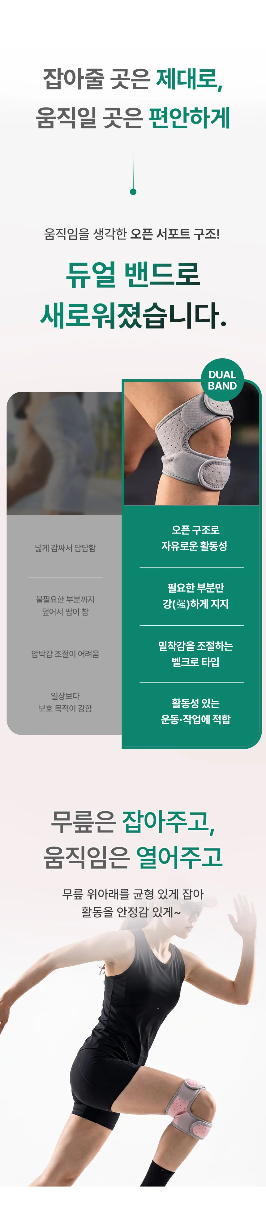 HICKIES 배드민턴 러닝 컴포트 듀얼 오픈밴드 무릎 슬개건 관절보호대 2개 상세3