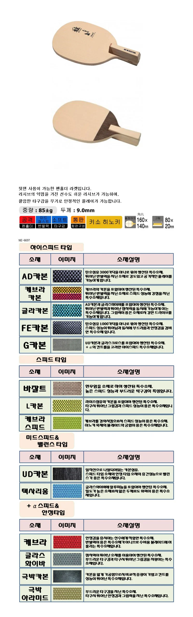 닛타쿠 미야비 R 탁구라켓 펜홀더 탁구채 스포츠 상세2