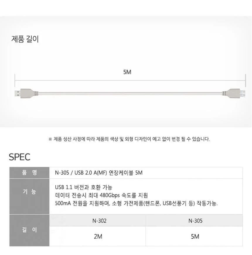 USB 2.0 AM-AF 연장 케이블 5M usb연장케이블5m 컴퓨터케이블 PC케이블 상세4