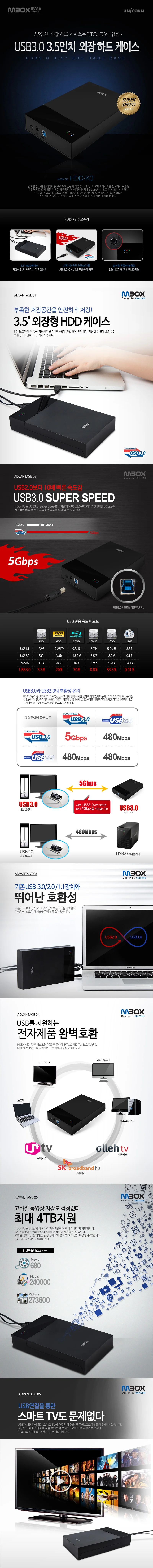 유니콘 USB3.2 Gen1 USB3.0 3.5인치 HDD 외장하드케이스 HDD-K3 상세1