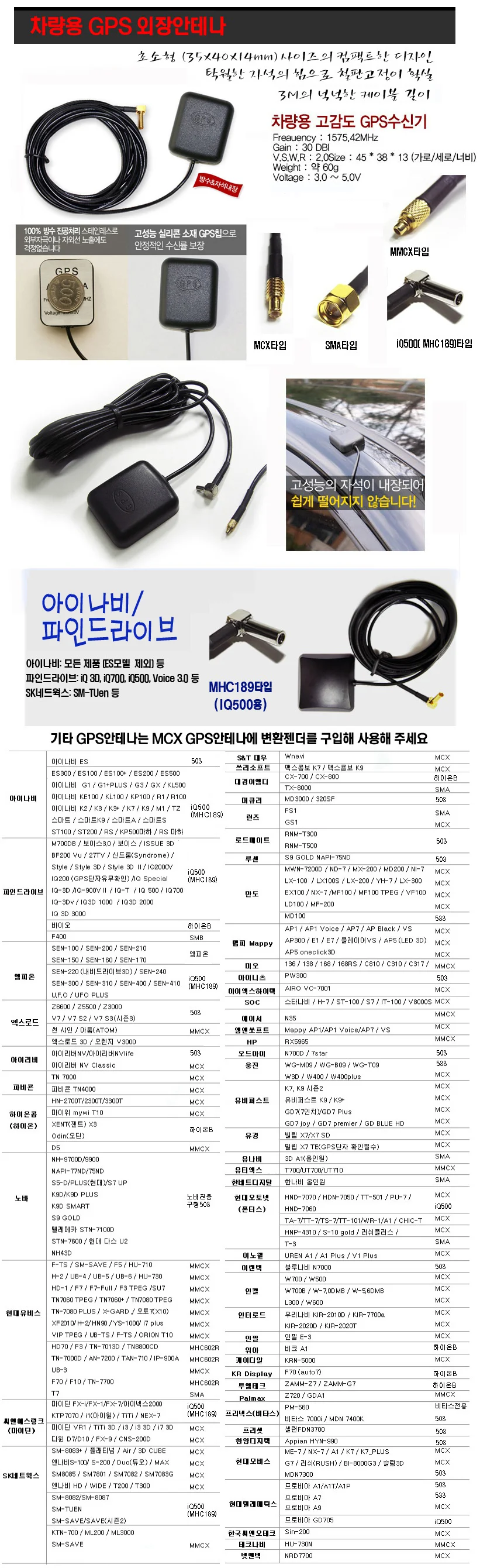 차량용 고감도 GPS 외장안테나(MCX SMA) SMA 상세1
