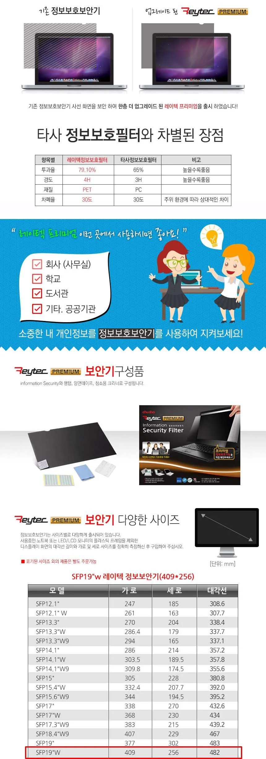 레이텍 정보보안 필터 컴퓨터보안필름 모니터사생활보호 상세4