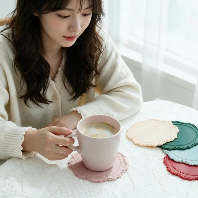 실리콘 티코스터 컵받침 홈카페 테이블 식탁 주방 데코 용품 커트러리 받침대