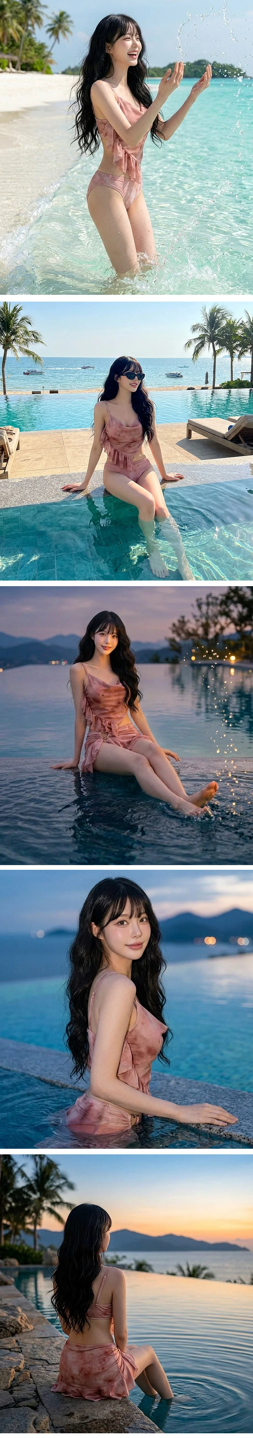 뮤즈워터비키니 3pc세트 셔링 나염 나시탑 커버업치마 상세5