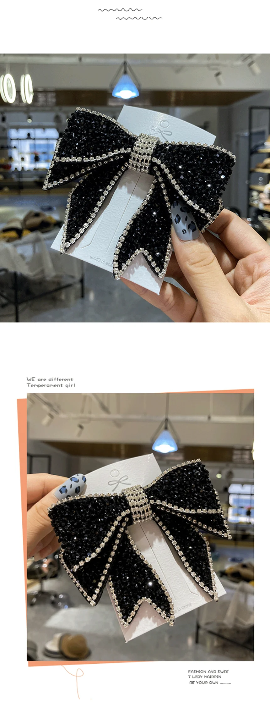 여성 리본 머리삔 큐빅 올림머리 상세4