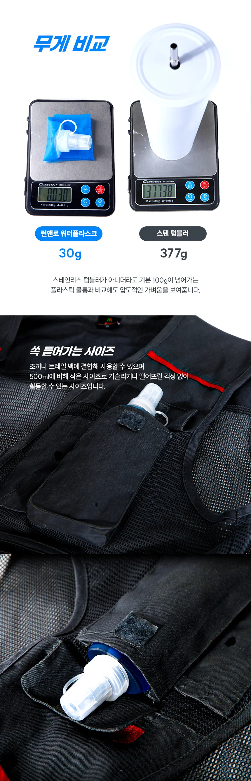 런앤로 소프트 플라스크 등산 런닝 물병 물통 250ml 상세5