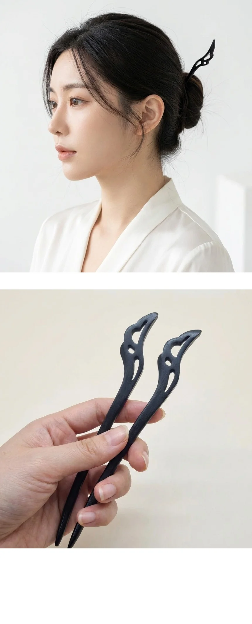 수공예 흑단나무 헤어 비녀 올림머리 상세4