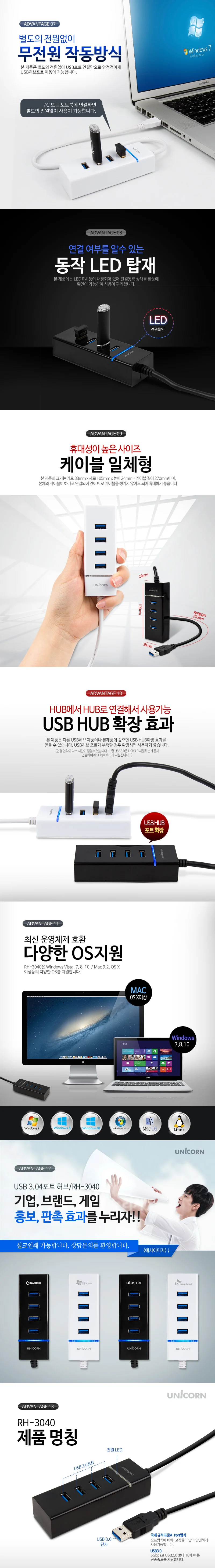 usb 3.0 4 포트 usb 초고속 확장 플러그 무전원 노트북 데스크탑 상세3
