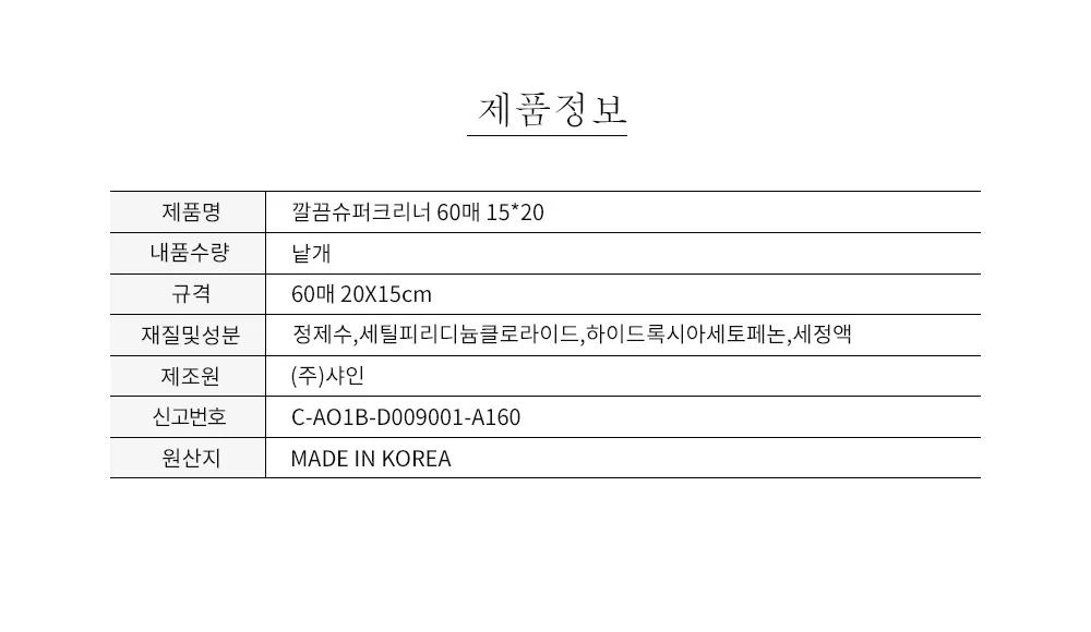 깔끔슈퍼크리너 60매 15*20 상세5