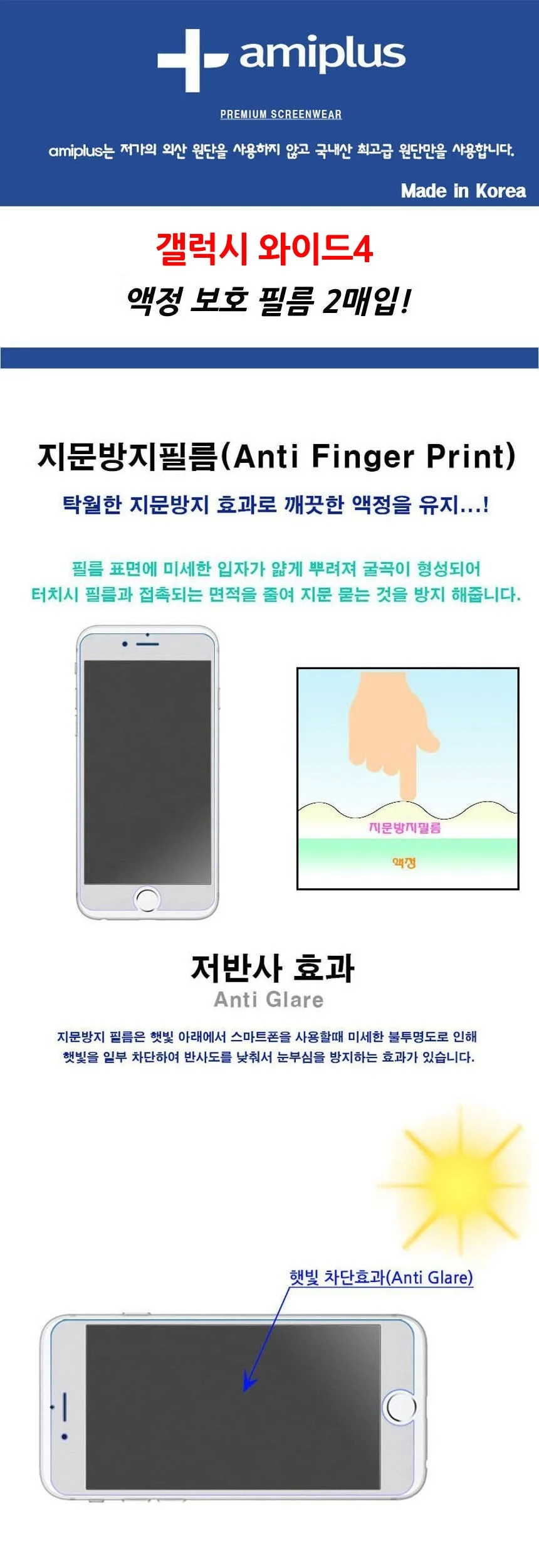 갤럭시 와이드4 지문방지 액정보호필름 2매 상세3