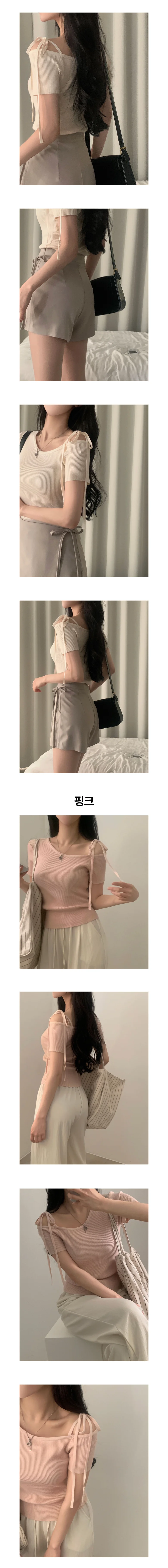 언발 오프 숄더 리본 니트탑 페미닌룩 데일리룩 상세2