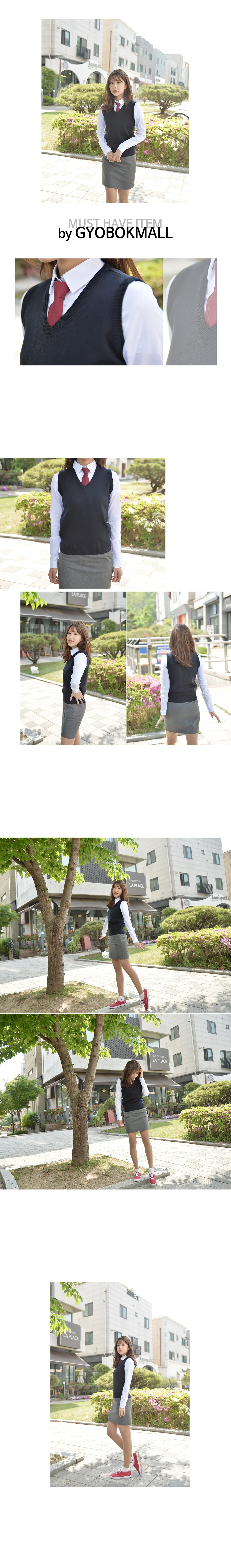 여성 고등학생 베스트 니트 보풀방지 네이비 교복 조끼 상세1