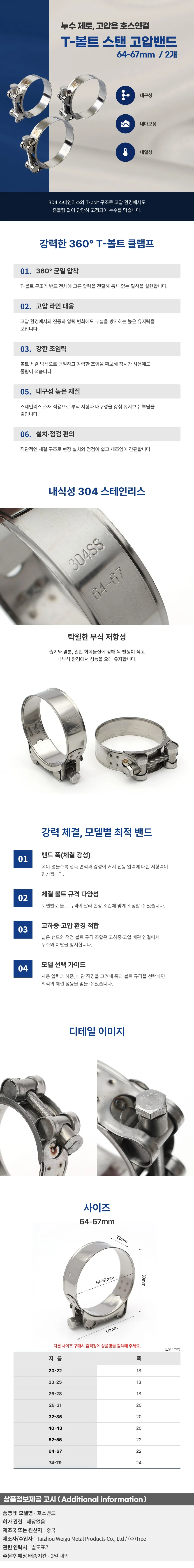 304스텐 고압 호스밴드 2p(64-67mm) 배관 호스클램프 상세1