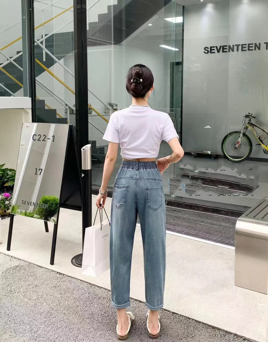밴딩 데님 팬츠 여름 청바지 와이드 면바지 상세3