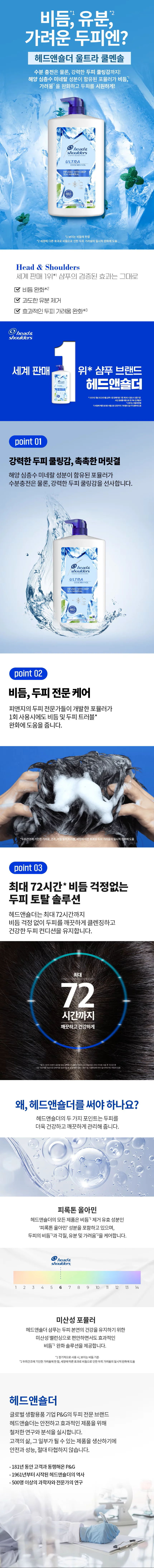 헤드앤숄더 울트라 쿨멘솔 샴푸 1.8L 2병 비듬 유분 가려움 완화 상세이미지