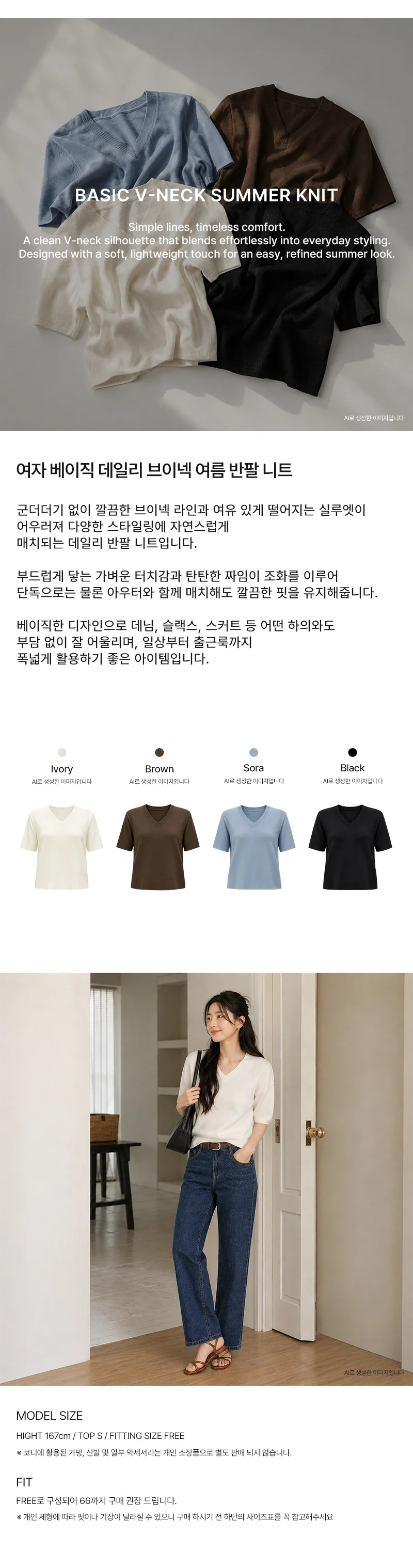 여성티셔츠 반팔 베이직 니트 티셔츠 DJJ5010 상세1