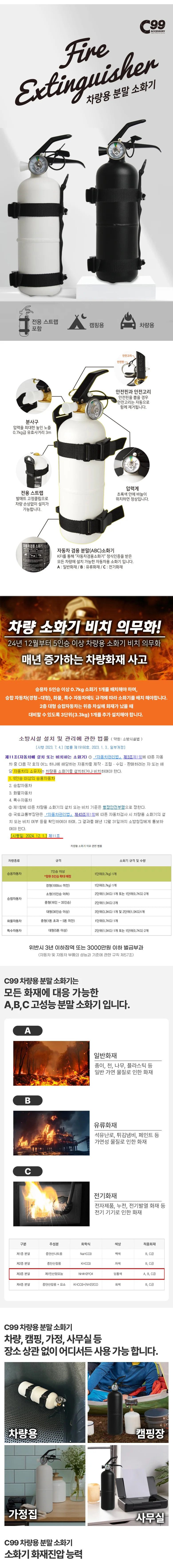 C99 ABC소화기 국가검증 차랑용 분말 소화기 (화이트) 상세1