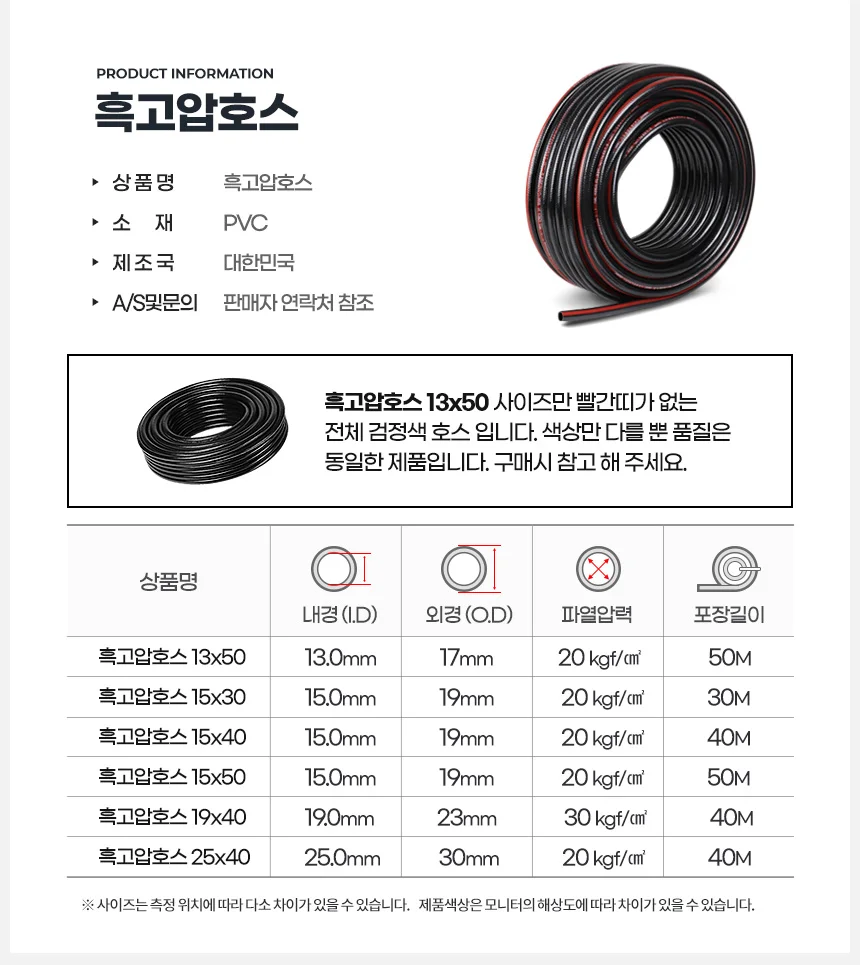 고압호스 정원관리 세차호스 욕실호스 원예호스 수도호수 상세5