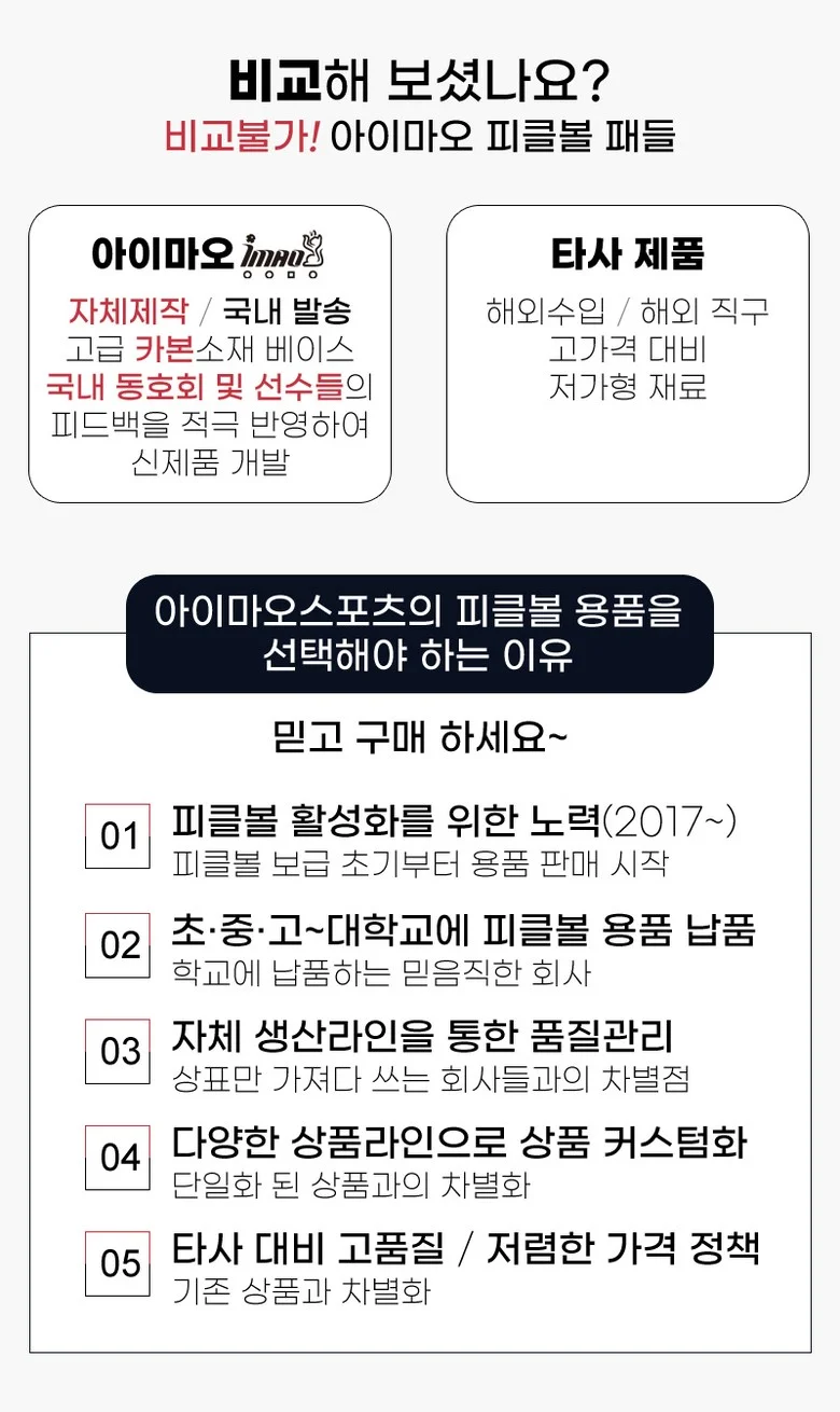 아이마오스포츠 피클볼 패들 카본글라스 C1801Bk 블랙 1P 상세2