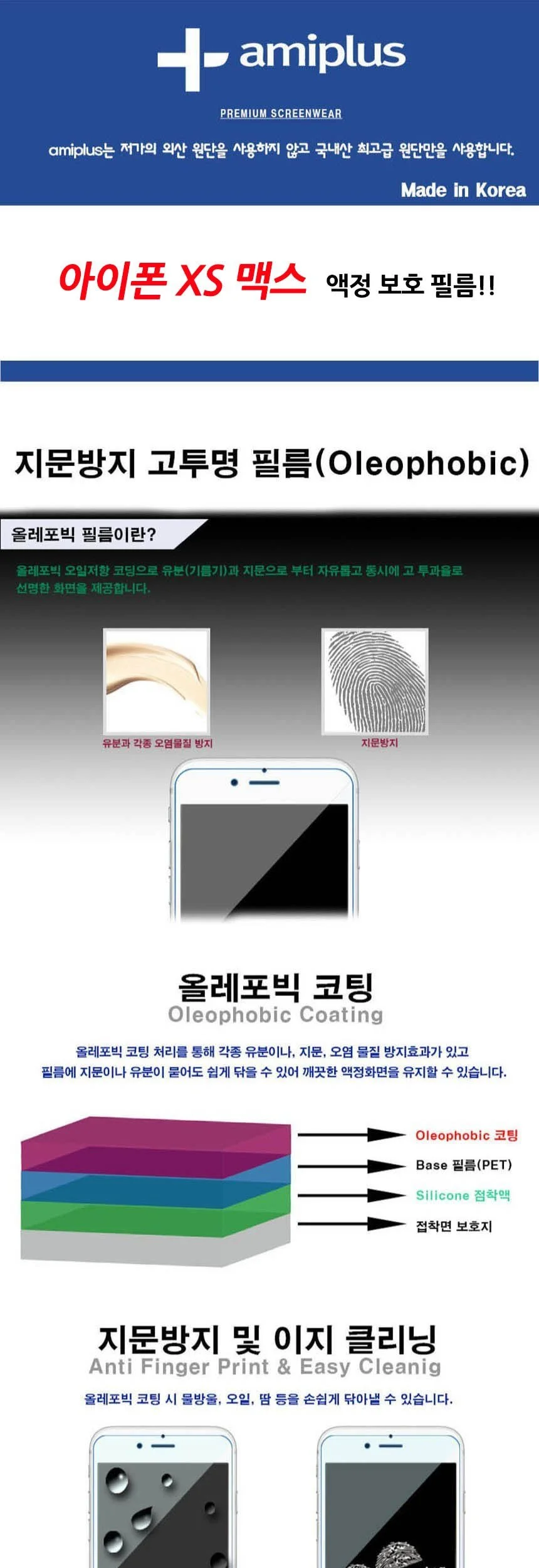 아이폰 XS 맥스 올레포빅 액정보호필름 2매입 상세2