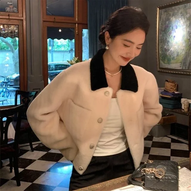 여자 숏 코트 화이트 반코트 여성 재킷 아우터