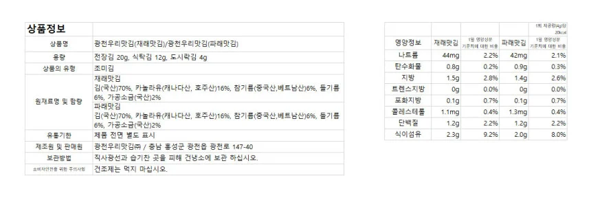 광천 조미김 도시락김 15봉 세트 명절 선물 답례품 상세2