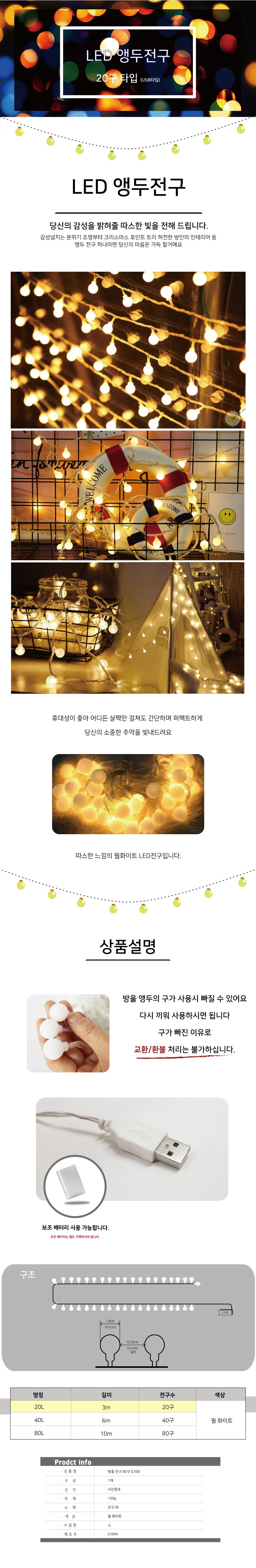 LED 앵두전구 20구 3m (USB타입) 상세1