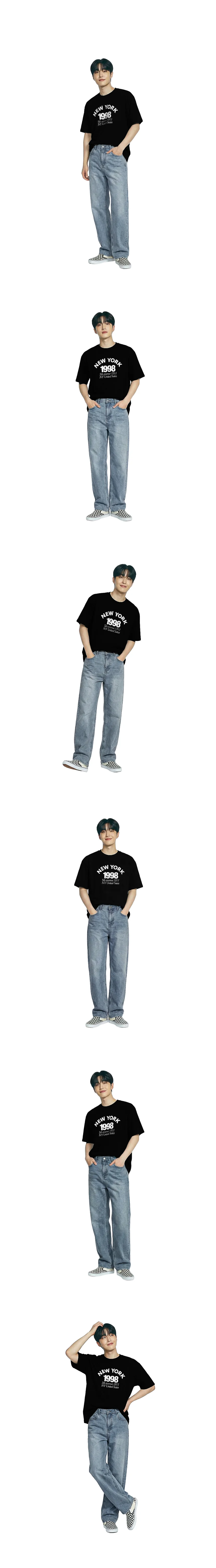 세미 와이드 워싱밴딩 연청 데님 남성 팬츠 중청 상세3