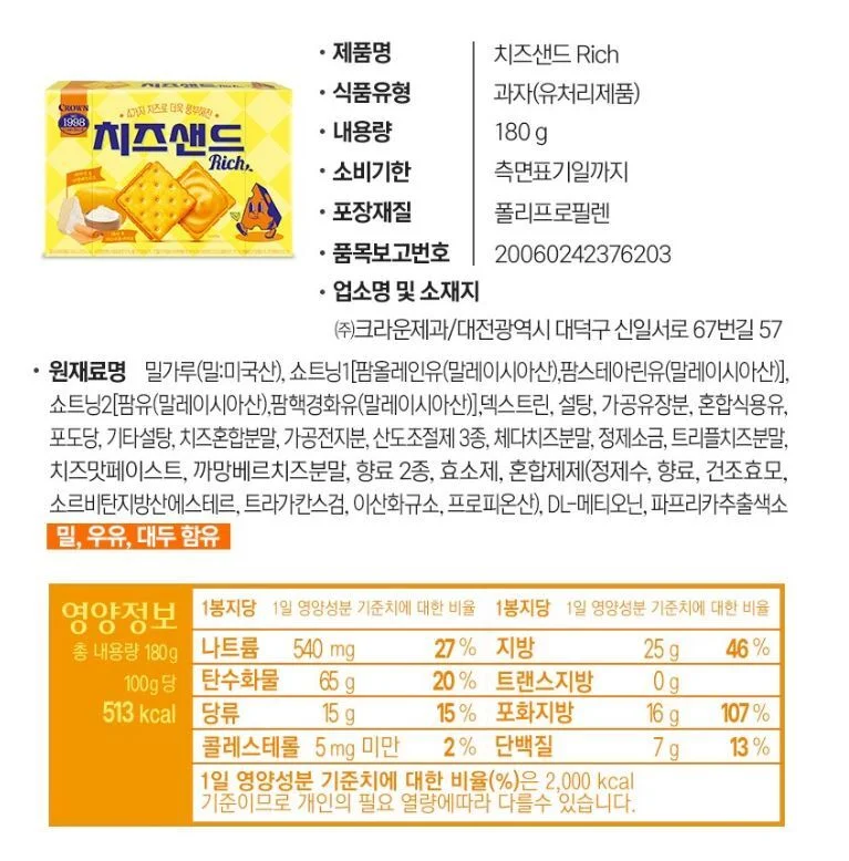 크라운 치즈샌드 180g 상세5