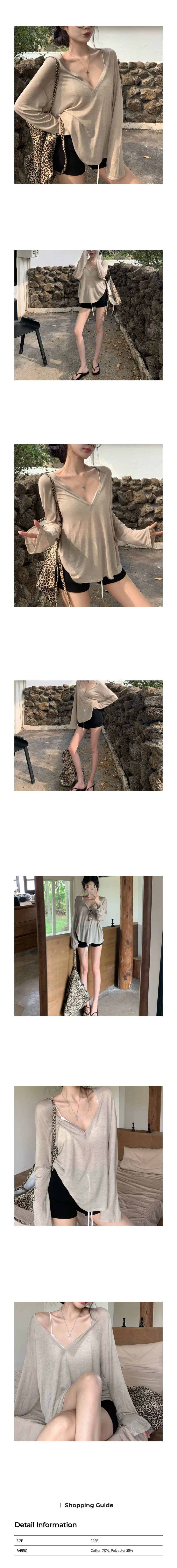 베이지 브이넥 긴팔티 엘라 상세3