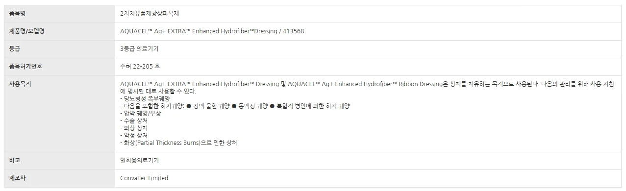 Convatec 아쿠아셀 AG+ EXTRA 413568 15X15cm 5장 1팩 상세2