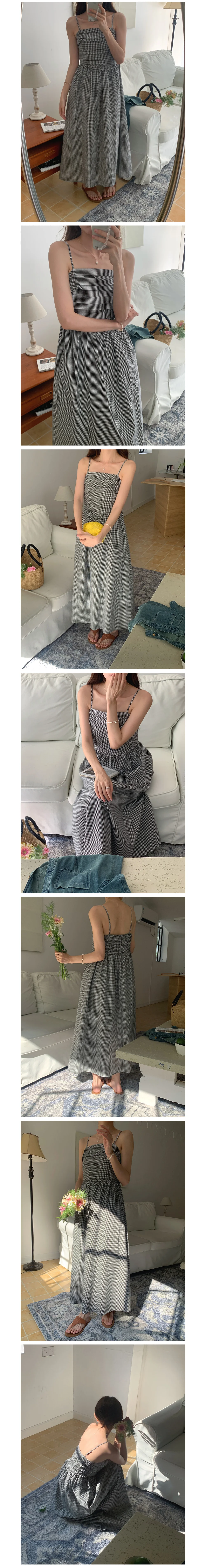 체크 패턴 스퀘어넥 민소매 롱원피스 LL 상세1