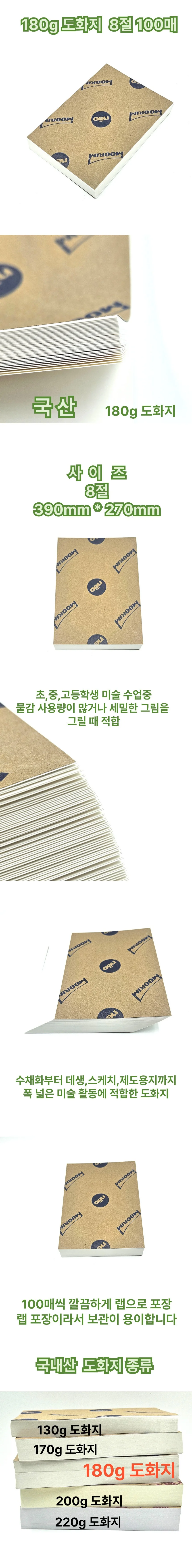 8절 사이즈 180g 도화지 100매 켄트지 미술용 상세1