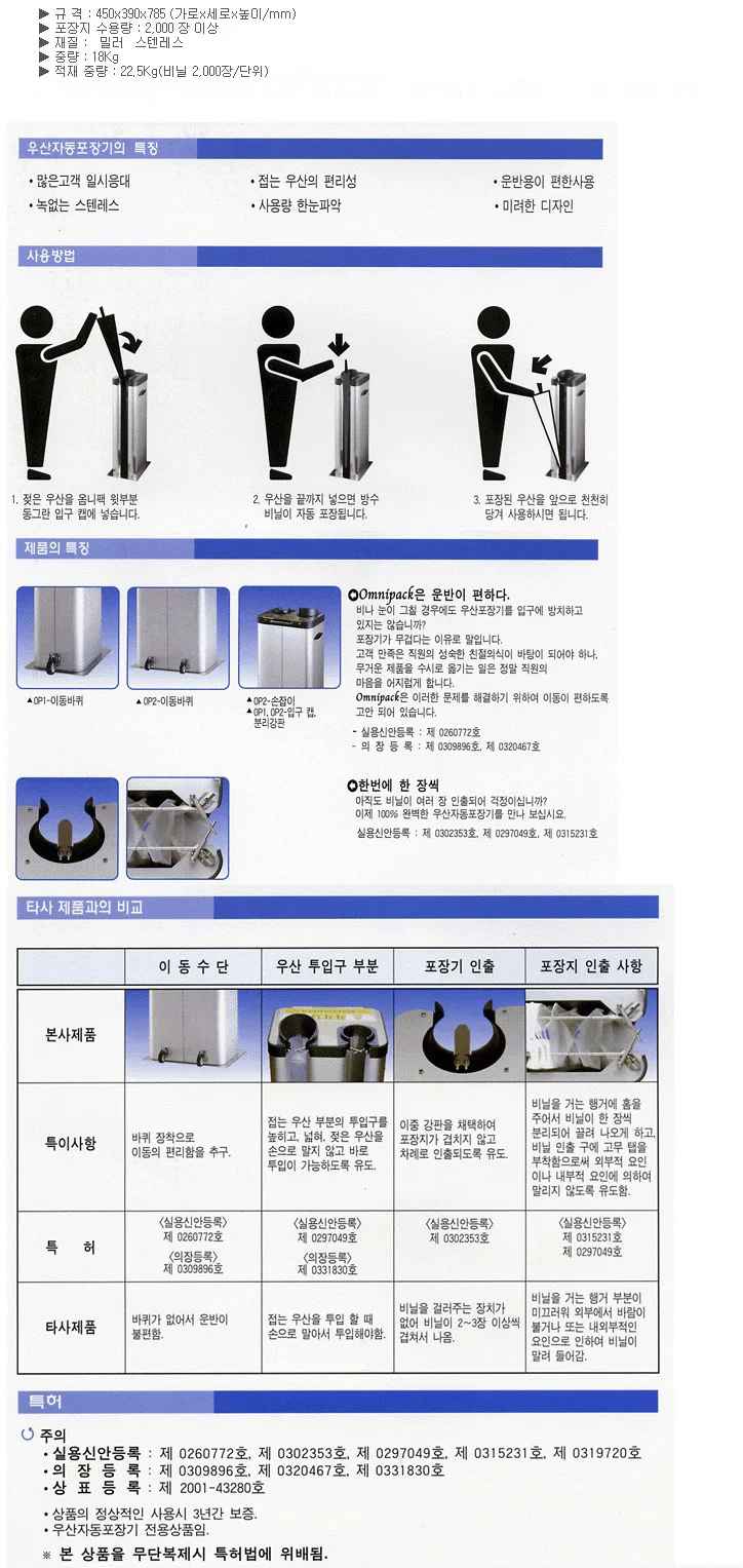 우산 자동포장기 구분형 (OP2-MC) 비닐 2000매 증정 상세2