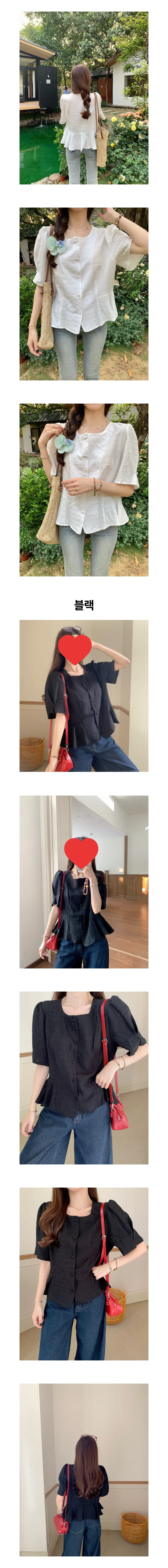 반팔 스퀘어넥 퍼프 셔츠 여름 플레어 블라우스 상세2